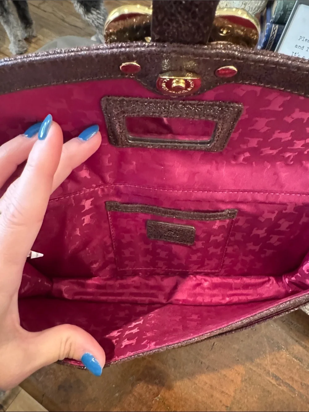 RADLEY LONDON Maroon Glitter Wristlet Clutch with Gold-Tone Clasp